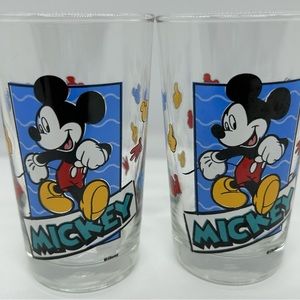 Vintage Disney Mickey Mouse Anchor Hocking Kid Size Drinking Glasses, EUC.